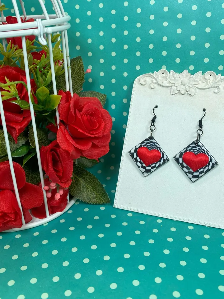 Bright handmade earrings. Handmade jewelry. Author's design. Earrings with bright hearts.