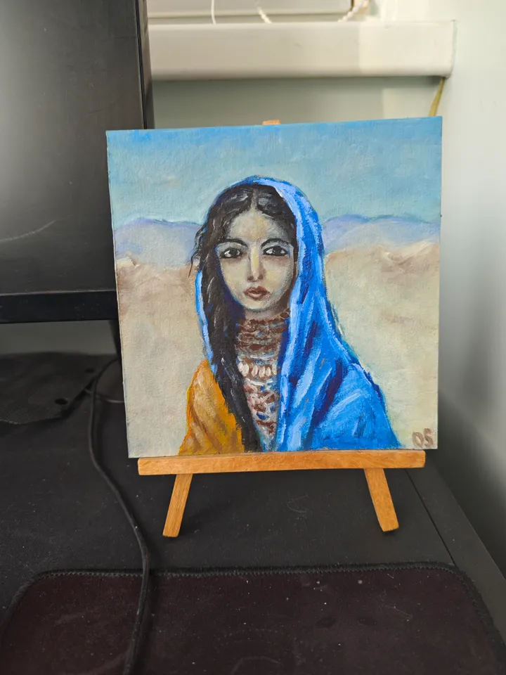 Bedouin Girl Portrait Original Painting Girl In Blue Scarf Original Art Bedouin Girl Modern Artwork Bedouin Girl In Blue Scarf Wall Decor Bedouin Woman Oil Painting 6x6 inches by OlgaSokolovaArt