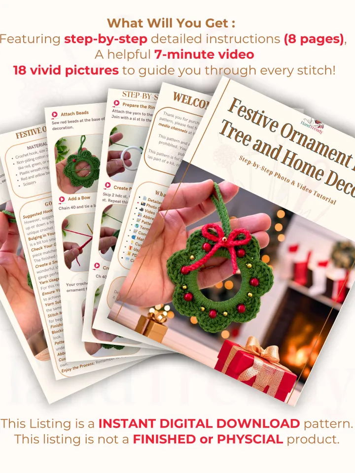 Crochet Wreath Pattern - Easy Christmas Tree Decoration & Ornament PDF for Beginners - Holiday Craft DIY