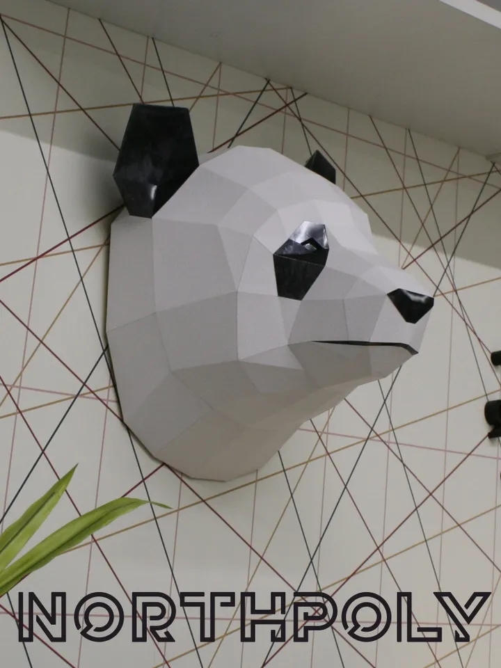 Panda Head Papercraft, Bear, Digital Template, PDF Download, Gurko, Trophy, 3D Low Poly, Pepakura, DIY Origami, Paper Decor, DIY Gift