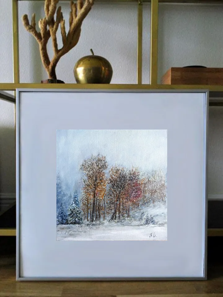 Oil Painting Winter Landscape Original Art Wall Art Canvas On Cardboard 10x10 Inch
