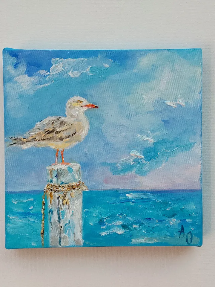 Gull oil painting 20x20cm (8x8 inches)