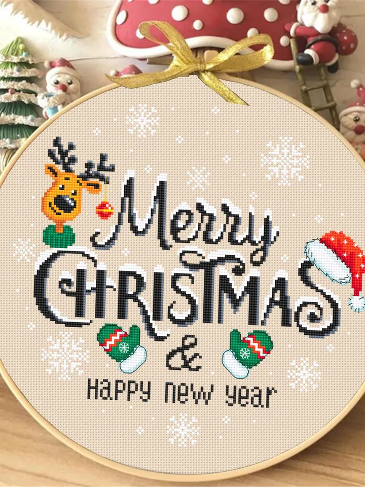 Merry Christmas cross stitch pattern PDF download Snow xmas cross stitch chart, Christmas pattern digital PDF, Happy New year design #N156