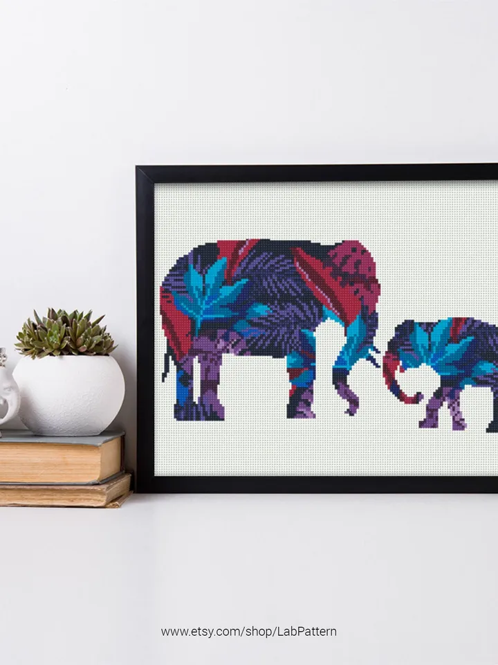 Elephants silhouette Cross stitch pattern | Embroidery Pattern | Instant Download | Embroidery Designs