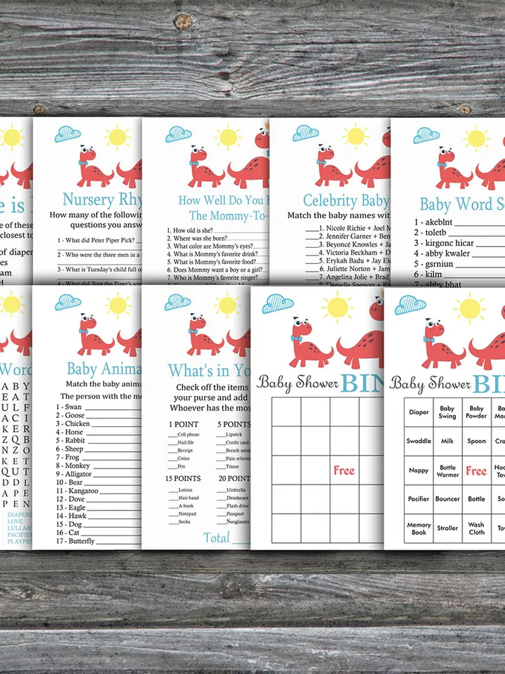 Dinosaur theme baby shower games bundle,Dinosaur Baby Shower games package,Fun Baby Shower Games,9 Printable Games-328
