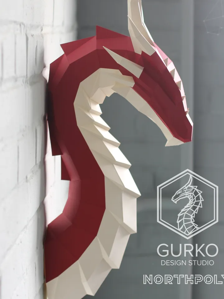 Fire Dragon Papercraft, Digital Template, PDF Download, Gurko, 3D Low Poly, Pepakura, DIY Origami Sculpture, Paper Decor, DIY Gift