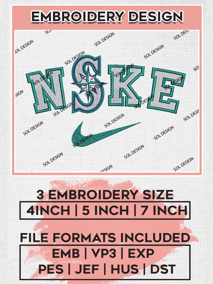 Nik.e Seattle Mariners Team Logo Embroidery Design, MLB Team Embroidery files, Seattle Mariners Baseball Team, MLB Mariners Team, Digital Download