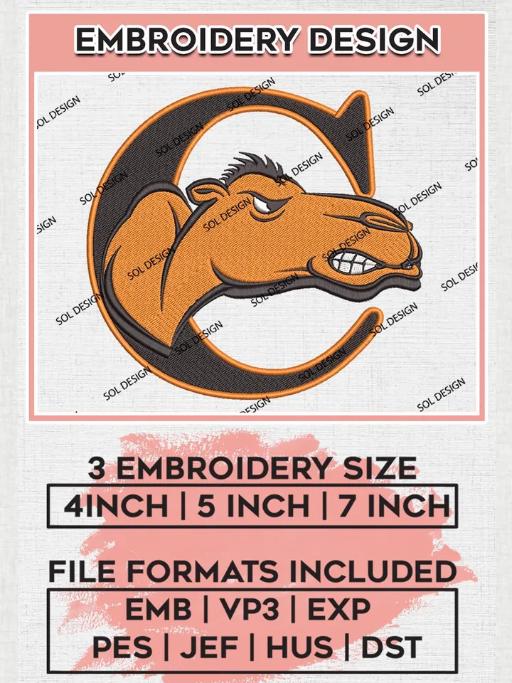 Campbell Fighting Camels Logo Machine Embroidery Design, NCAA Campbell Fighting Camels Embroidery Design Design files, NCAA Embroidery Designs, NCAA Machine Embroidery Designs, Digital Download