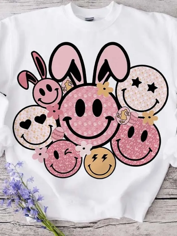 Soft Pink Easter png, Easter bunny smiley face png, Easter sublimation design, groovy easter png, bunny peeps png, easter spring bunny