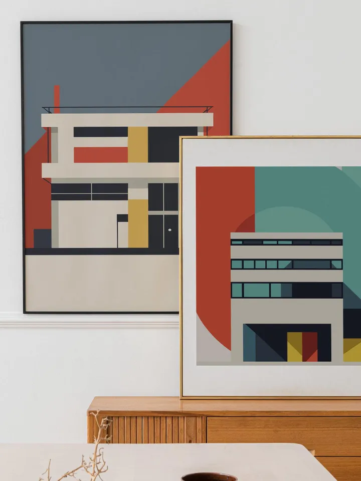 Bauhaus Set of 6 Poster, Bauhaus Building Architectural Print, Gallery Wall Set, Mid Century Modern, High Quality Digital Download print set