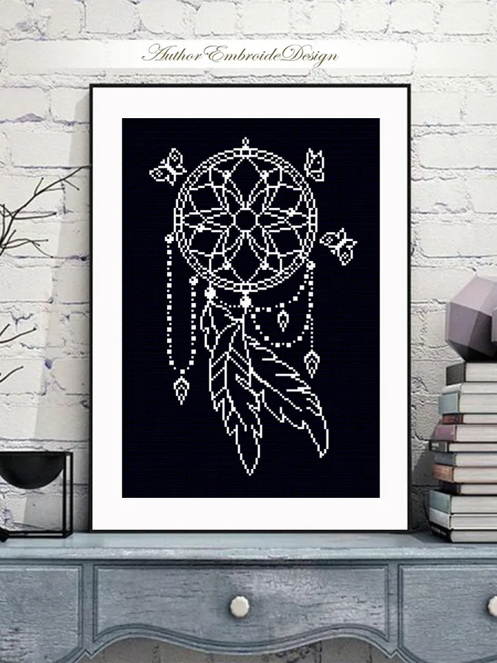Dream catcher butterfly cross stitch pattern PDF download Mandala cross stitch chart, Dreamcatcher pattern digital PDF for beginner #M277
