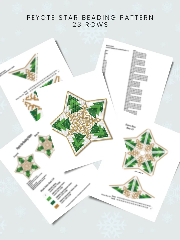Peyote Star Pattern Christmas Tree, Winter Beaded Star Pattern, Seed Bead Ornament