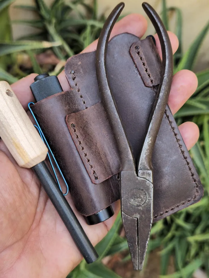 Flashlight and Knife Leather EDC Organizer, Olight, Victorinox Sheath, Leather Pocket Knife cover, tactical pen, swiss, PDF Fast&Easy