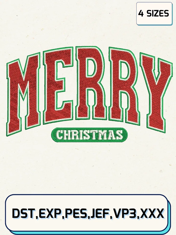 Merry Christmas Embroidery Design Files,Christmas Embroidery Designs,Machine Embroidery Files,4 Sizes