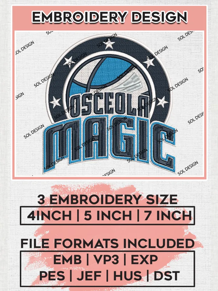 Osceola Magic Basketball Team Logo Embroidery Designs, NBA G League Team Embroidery Files, Basketball Machine Embroidery Designs, NBA Osceola Magic Team Logo, Sport Machine Embroidery Design, Digital Download
