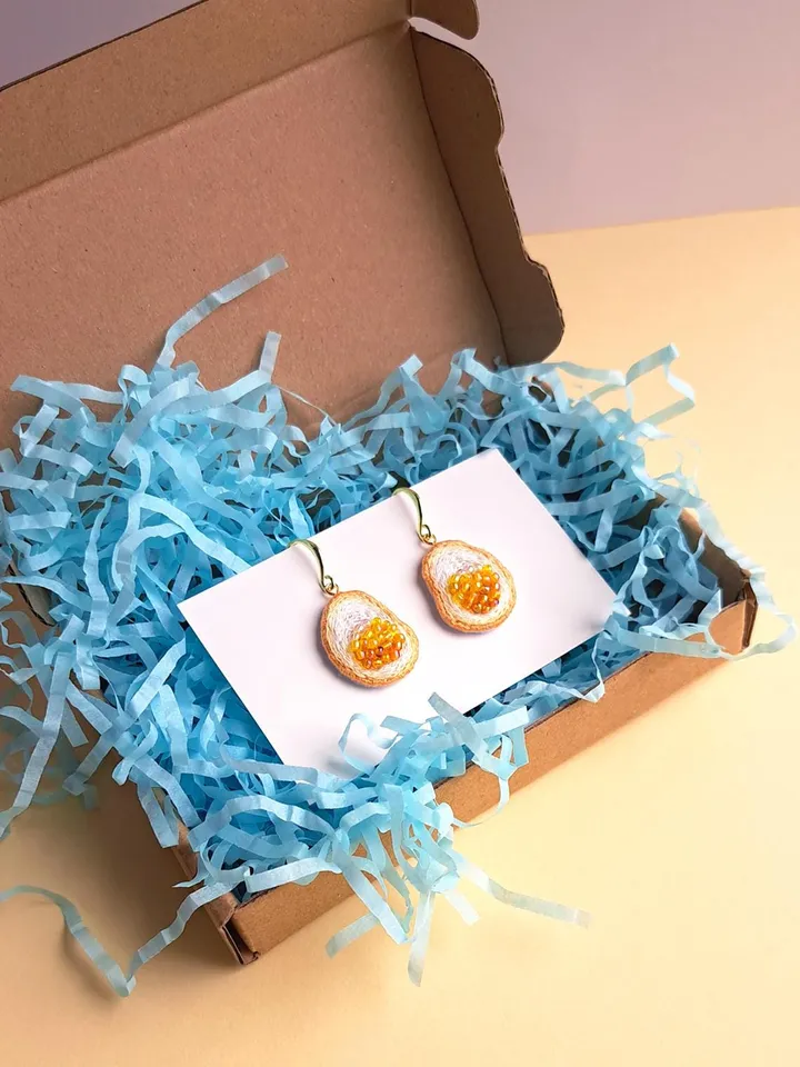 Sunny-Side Up Egg Earrings Hand-Embroidered Foodie Jewelry Quirky Artisan Accessories Boho Food Art Cooking Enthusiast Gift Brunch Outfit