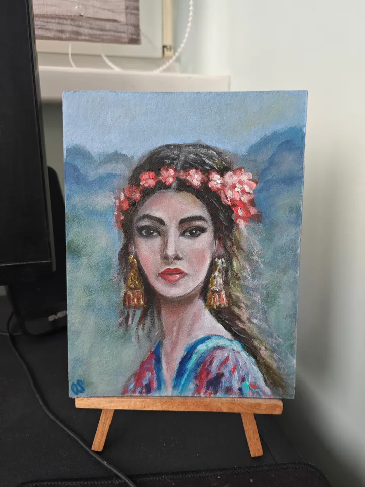 Easten Girl Portrait Original Painting Oriental Girl With Earrings Original Art Girl Portrait Modern Artwork Girl Wall Decor Woman Oriental Oil Painting 6x8 inches by OlgaSokolovaArt