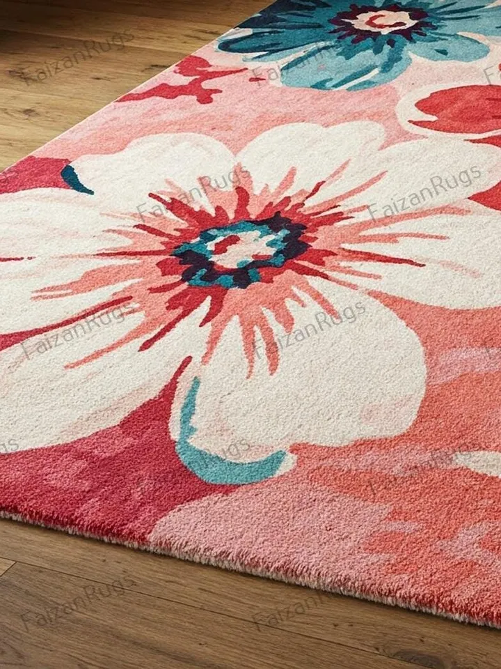 10x14 floral rug, Handmade floral area rug, Elegant pink & red bloom, home décor, floral rug, 8x10 area rug, pink rug, red rug, bedroom rug
