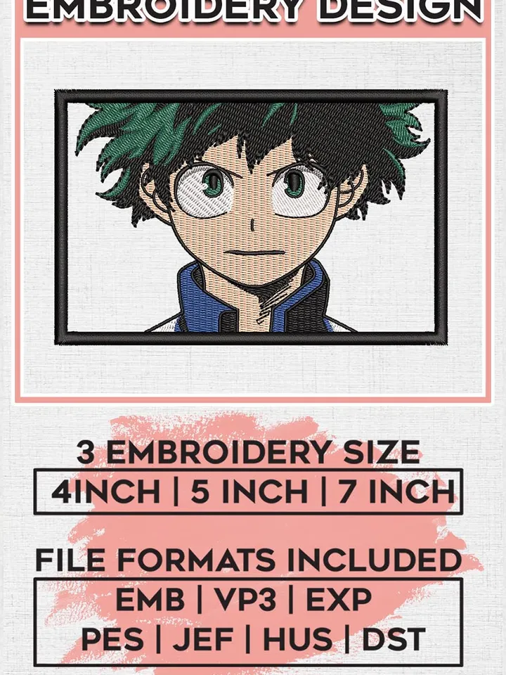 Izuku Midoriya embroidery design, My hero academia embroidery, anime design, embroidery file, Digital download EMB_ANIME_76