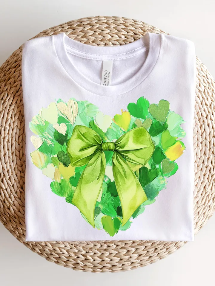 St. Patrick’s Day Heart Brushstroke png, 4 leaf clover png, St Patrick's Day png, Irish png, Shamrock png designs, Coquette st patrick Png
