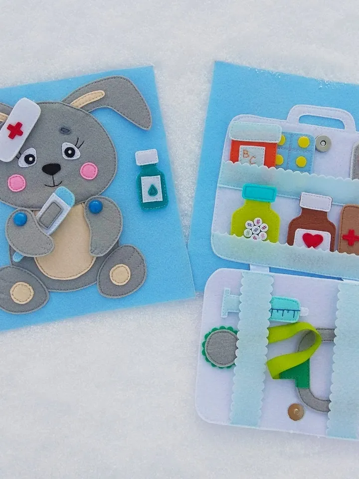 Doctor Quiet book Pattern , Felt book pattern pdf, Soft sensory book template, Busy book sewing ideas for kids 2, 3, 4 year old