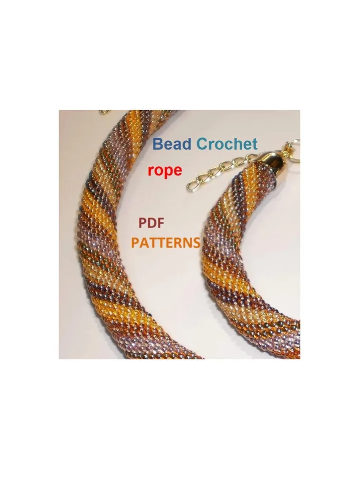Bead crochet rope patterns for beading «Diagonal strips» necklace and bracelet, bead crocheting, Instant Download, PDF patterns