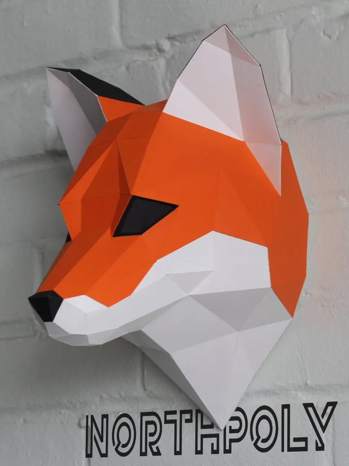 Fox Head Papercraft, Digital Template, PDF Download, Gurko, Trophy, 3D Low Poly, Pepakura, DIY Origami, Paper Decor, DIY Gift