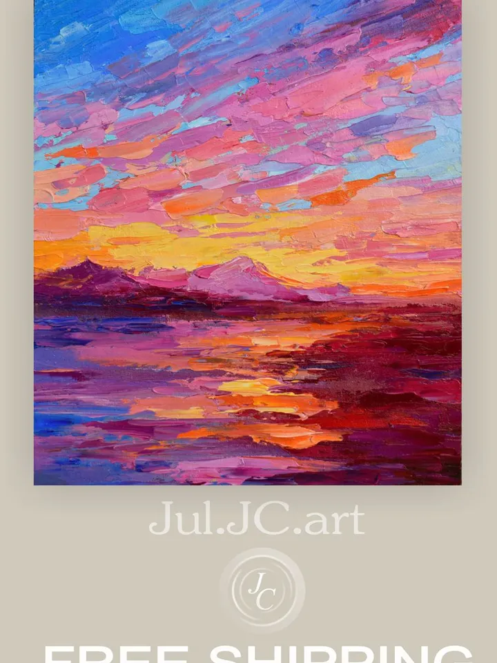 Seascape wall art original oil painting Hawaiian coast artwork Colorful sunset art Beach painting