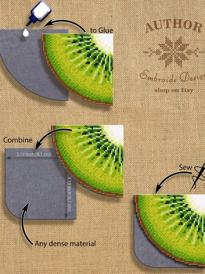 Corner bookmark cross stitch pattern PDF download Kiwi cross stitch chart, Tropical fruit bookmark corner digital PDF, Vegetable food #B241