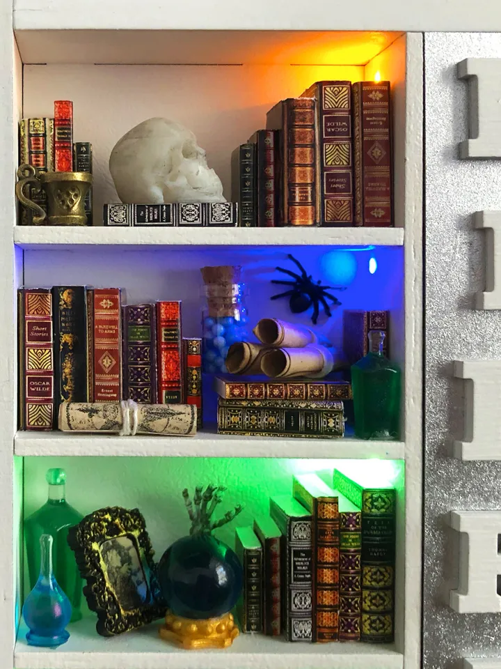 Book nook, Book nook money box, book nook insert, book nook miniatures, bookshelf insert, Dark Academy library, best friend christmas gift