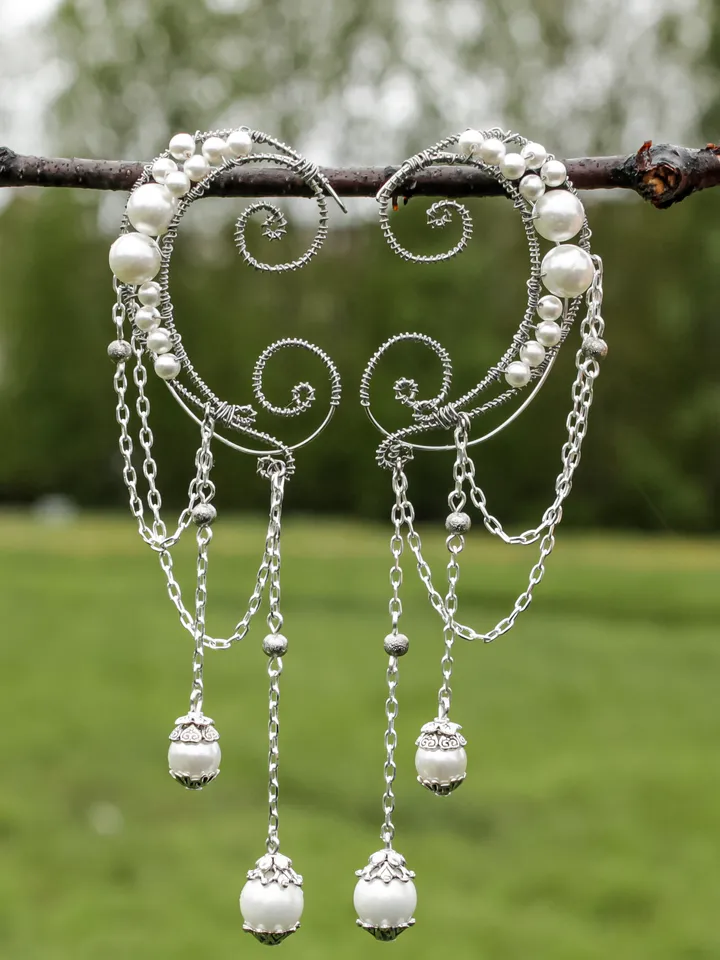 Handmade Ear Cuffs with Natural Pearls & Swarovski Pearls – Elegant Wire Wrapped Jewelry