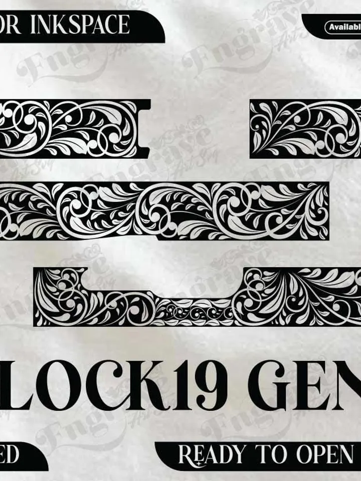 Glock19 Gen3 Scroll Design,lasercut,laserengraving,fiberlaser,engravingfiles,metalart