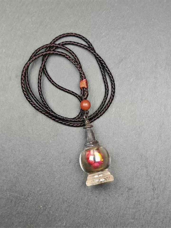 Gandhanra Handmade Tibetan Buddhist Amulet,Crystal Stupa Pendant,Pagoda,Buddhist Tower,Gau Shrine,Mani Rilbu Bottle,Consecration Zung,2.1&quot;