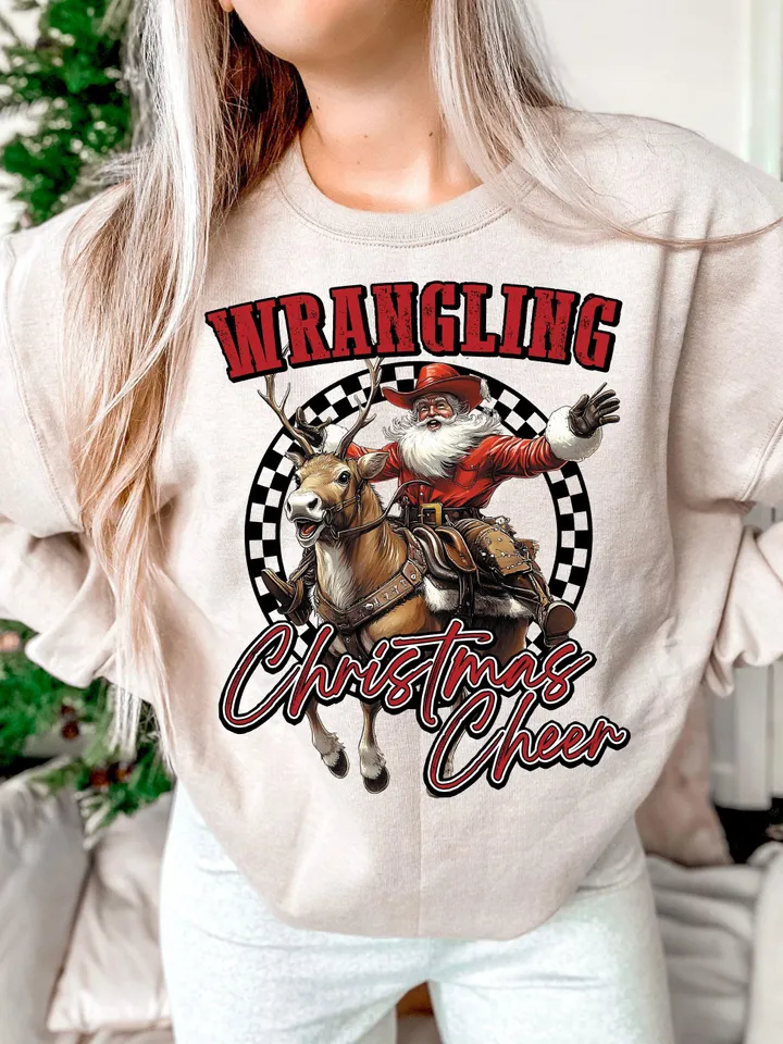 Western Christmas design Png - Cowboy Santa Claus graphic for sublimation and DTG printing - Country Christmas t-shirt design Png - Digital