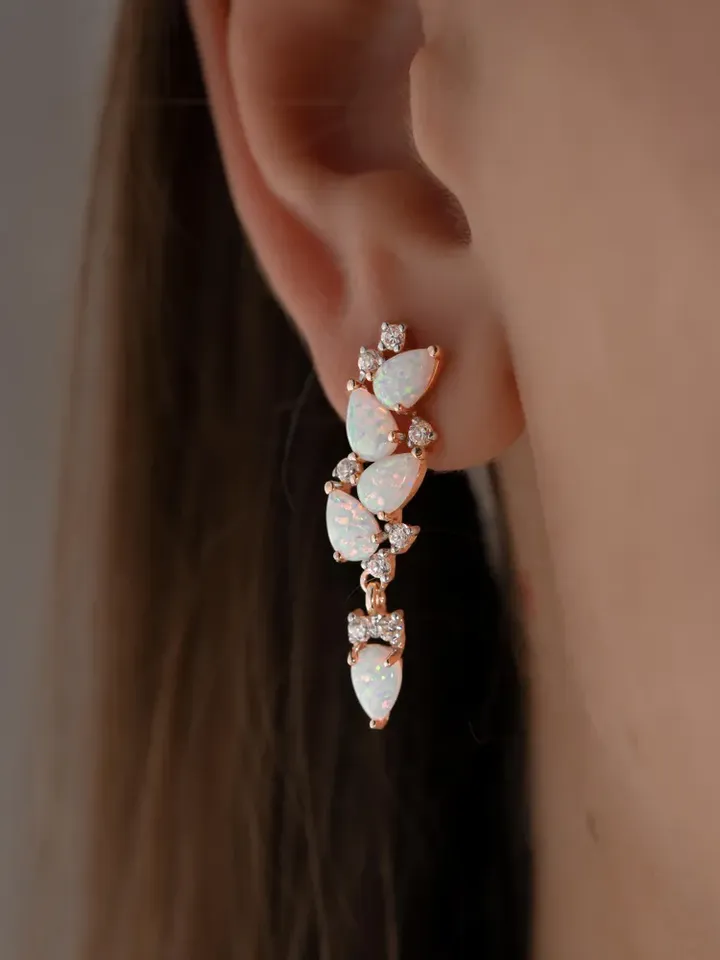 Earrings jewelry Silver gold plated 925 assay value with opal