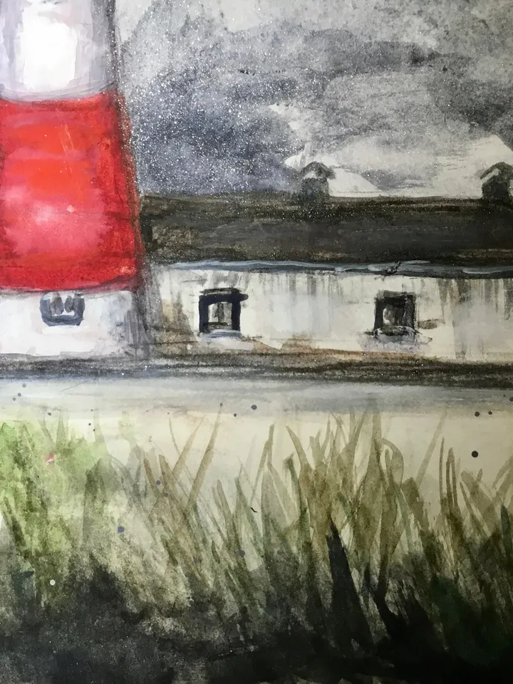 Lighthouse original watercolour painting,lighthouse in the fields,house painting,landscape painting,unique gift,decor,lighthouse wall art.