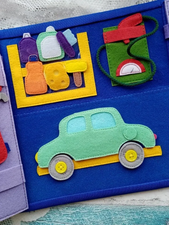 Transport Quiet book Pattern, Felt book pattern pdf, Soft montessori book tutorial, Busy book sewing ideas for kids 2, 3, 4 year old