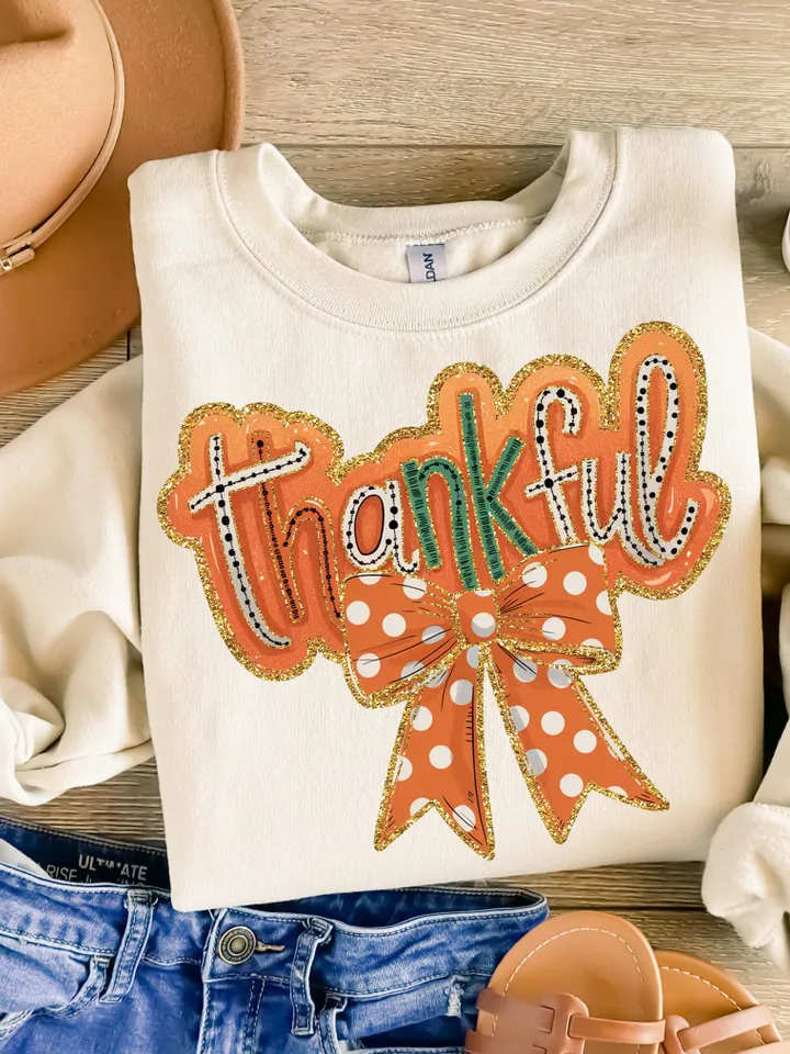 Thankful Coquette PNG, Colorful Gold Glitter Thankful png, Retro Fall png, Trendy Thanksgiving Design, Dalmatian, Autumn png, Brushstroke