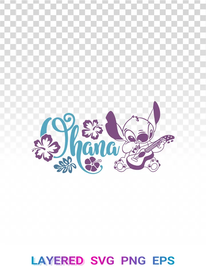 Stitch Ohana PNG, Disney Hawaiian 🌺 SVG, Lilo and Stitch Guitar Transparent Clipart