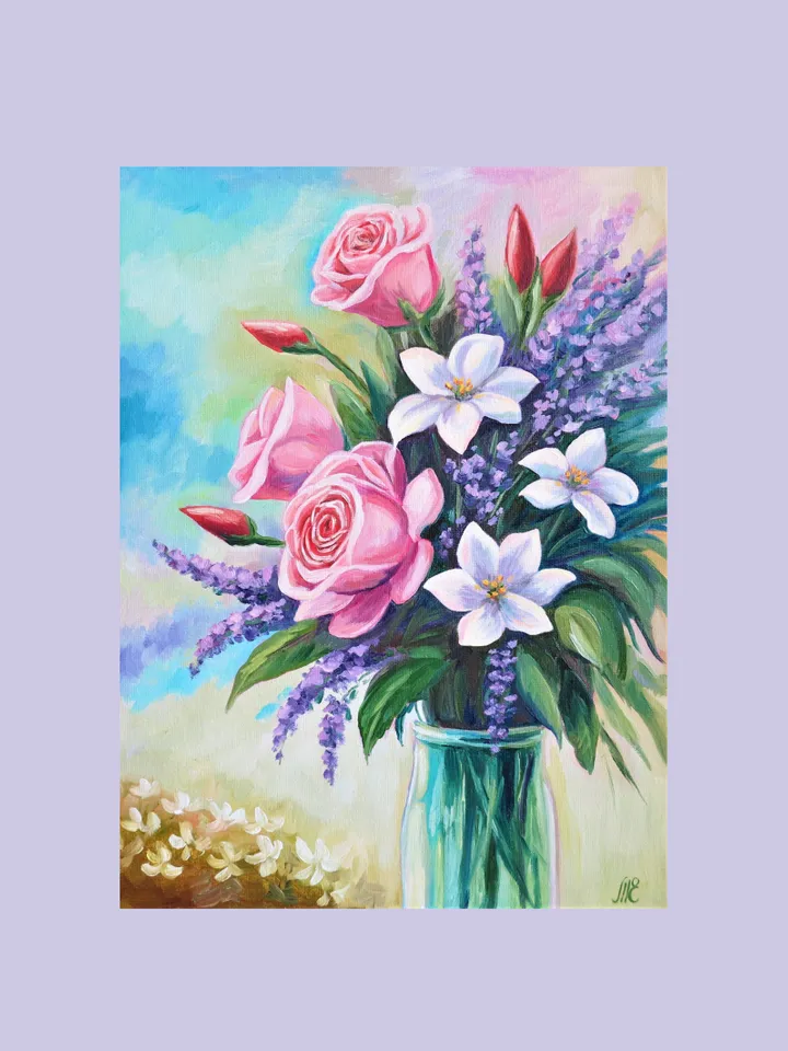 Original Oil Painting of Flowers in Vase Floral Still Life On Canvas