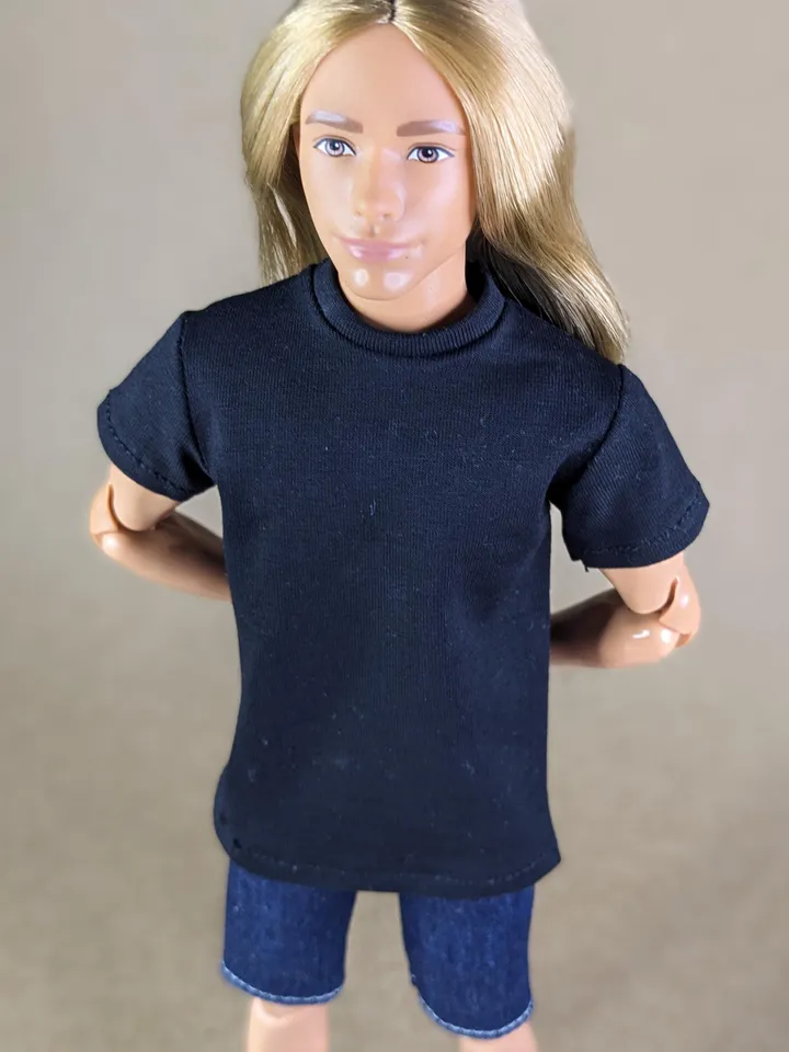 Black T-shirt for 12-inch fashion male dolls