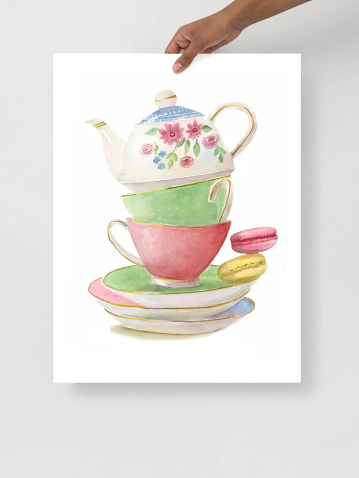 Tea cups, Kitchen Art, Wall Art, Kitchen Wall Decor, Vintage Tea Cup, Gift For Tea Lovers, Tea Party Decor ,Watercolor Art Print Tea Poster