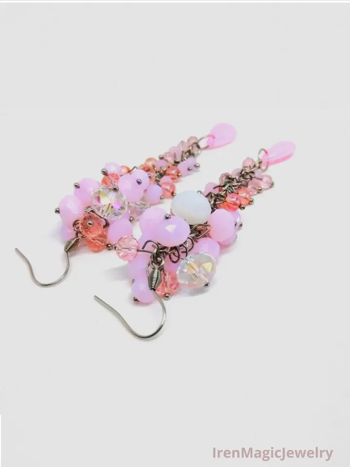 Bridal Cluster Earrings in Blush and White Tones