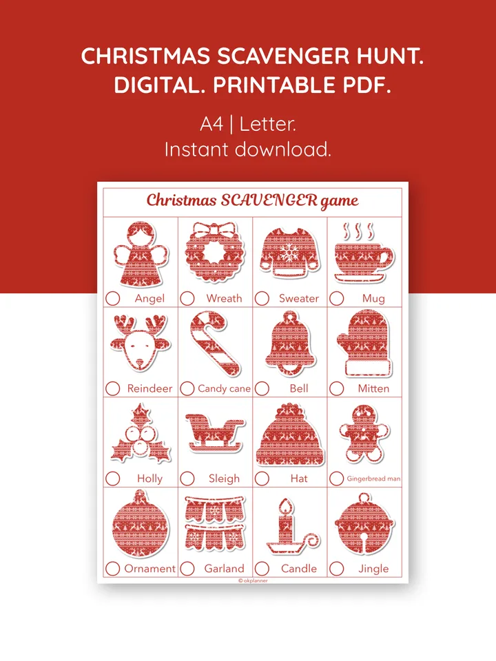 Christmas. Scavenger hunt game. Family Quiz game. Christmas activity. Xmas party. Christmas treasure hunt
