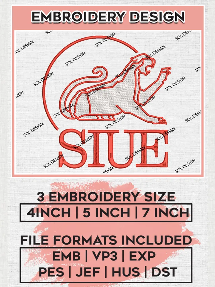 NCAA SIUE Cougars Team Logo Embroidery Design Files, NCAA SIU Edwardsville Cougars Machine Embroidery, NCAA Teams, 3 sizes, NCAA Machine embroidery designs, Digital Download