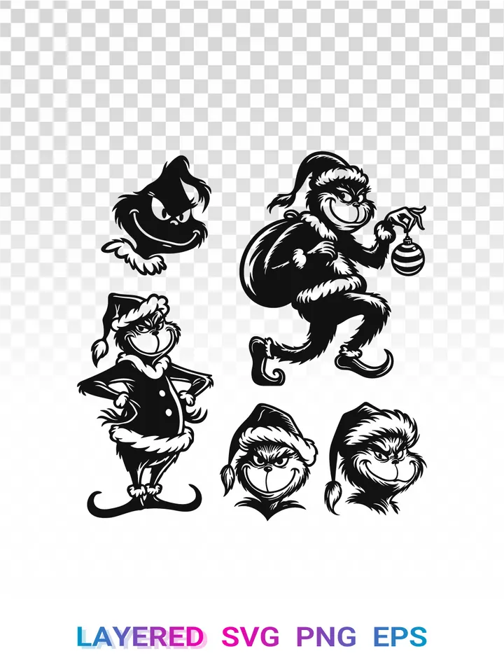 Grinch Silhouette SVG PNG, Christmas Grinch Cricut Bundle