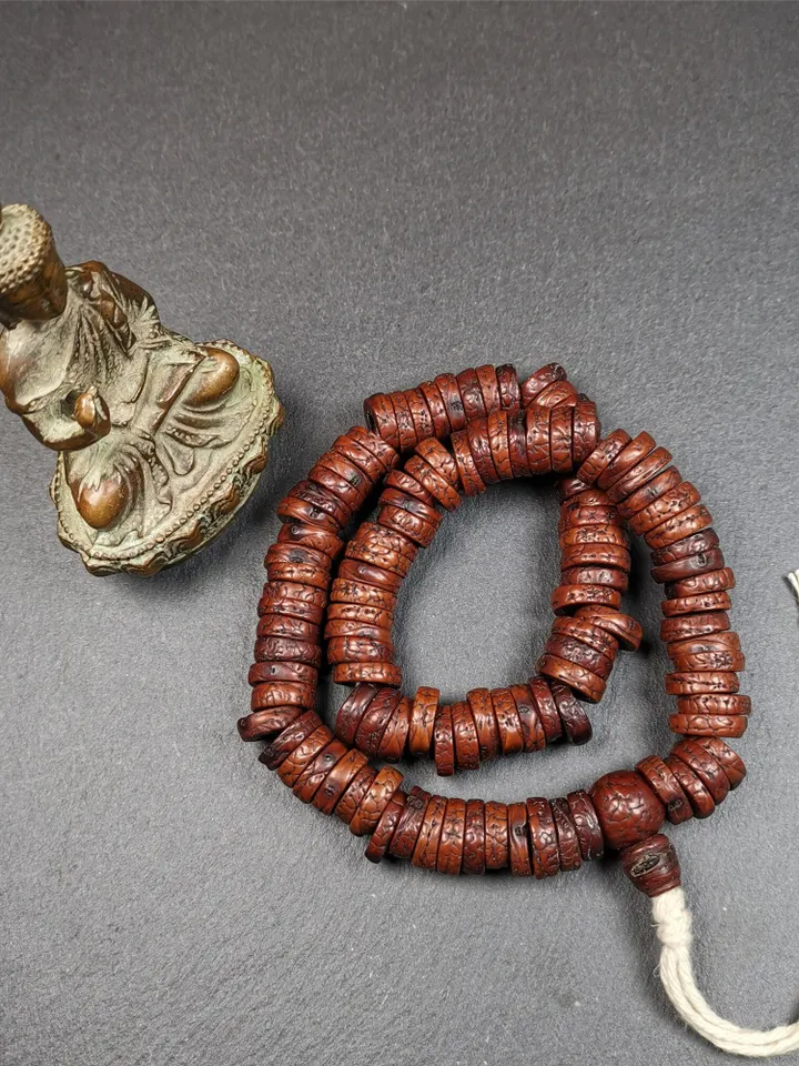 Gandhanra Antique 108 Bodhi Beads Mala,Old Prayer Beads Necklace,Diameter 14mm,Circumference 44 cm