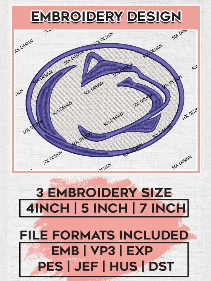 Penn State Nittany Lions Football Team Logo Embroidery Design Files, NCAA Penn State Nittany Lions Machine Embroidery, NCAA Teams, 3 sizes, NCAA Machine embroidery designs, Digital Download