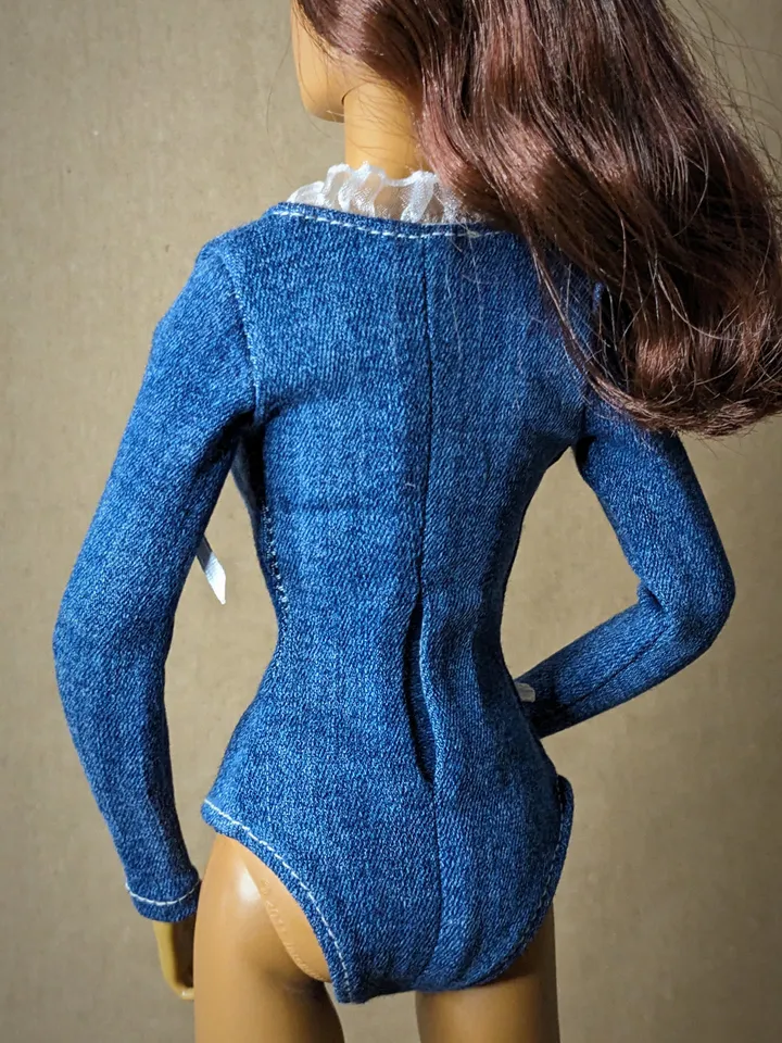 Handmade blue denim bodysuit for 16-inch Fashion Royalty dolls (FR16)