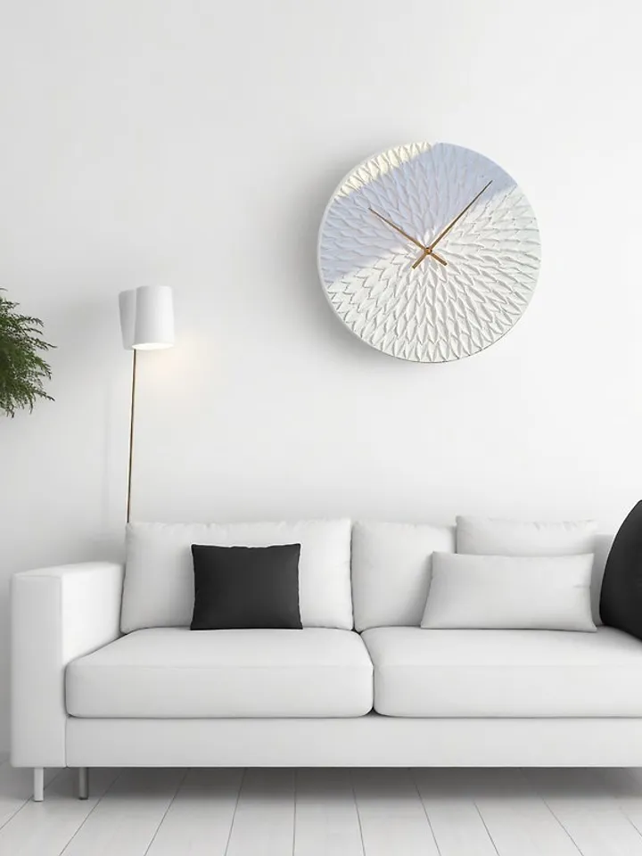 Large textural white wall clock Silent clock Unique handmade clock Modern clock